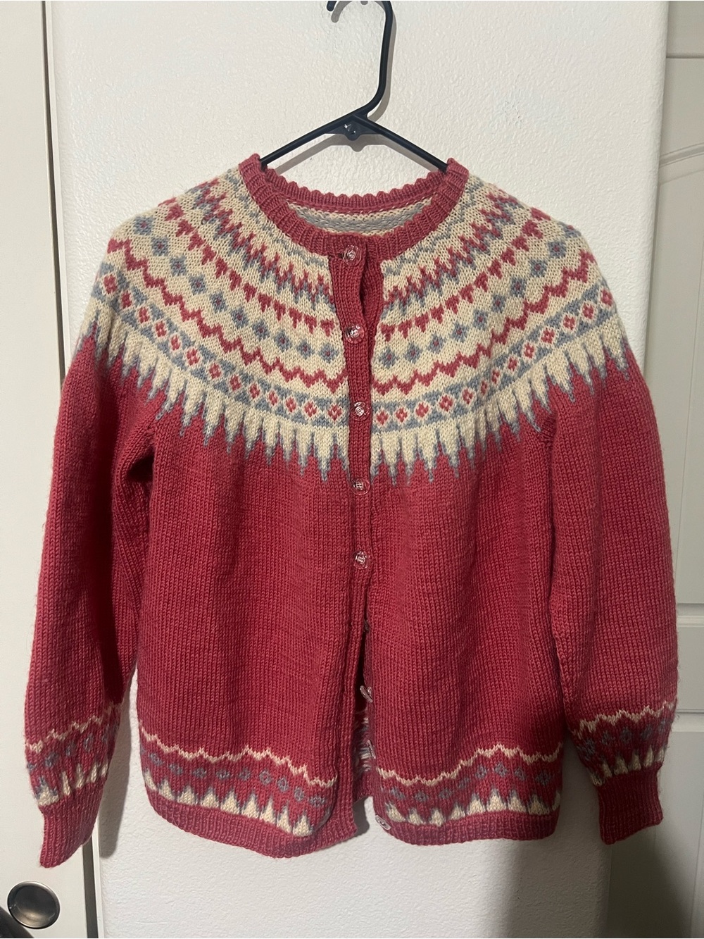 Women’s Pink Fair Isle Button-Front Cardigan Sweater - Picture 7 of 16